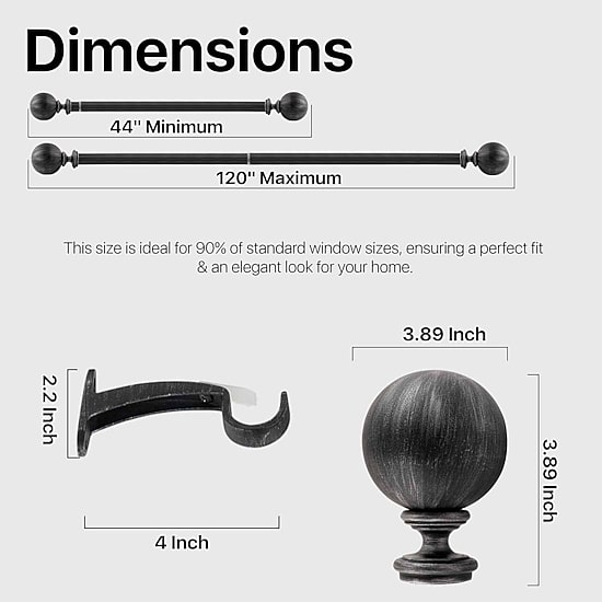 Deco Window Brushed Globe 1 IN Adjustable Curtain Rod