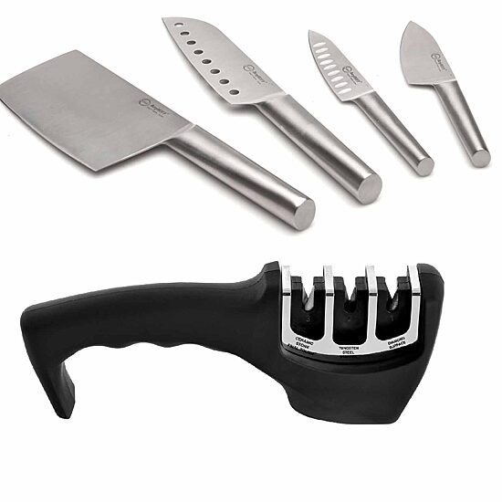 BergHOFF Straight 18/10 Stainless Steel 5-pc. Specialty Knife Set with 3-Slot Sharpener Knife