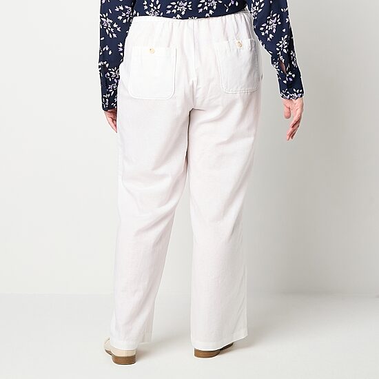 Liz Claiborne Linen Womens Plus Wide Leg Mid Rise Drawstring Pant