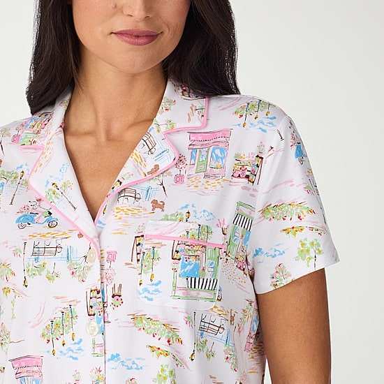 Cuddl Duds Womens V-Neck Short Sleeve 2-pc. Pajama Set