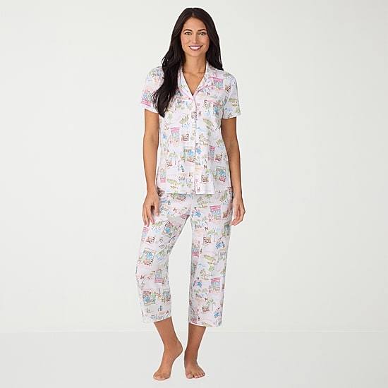 Cuddl Duds Womens V-Neck Short Sleeve 2-pc. Pajama Set
