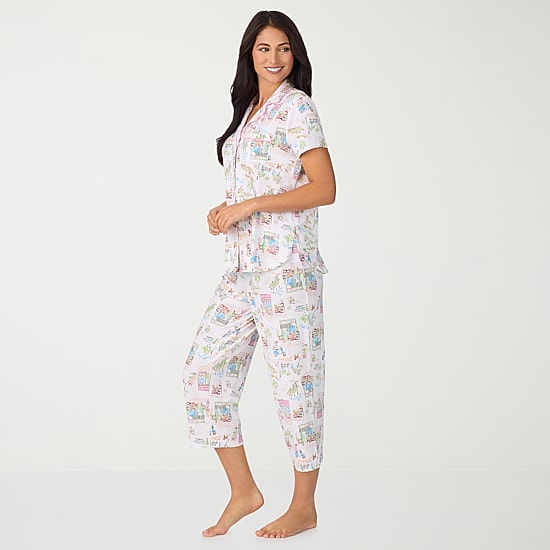 Cuddl Duds Womens V-Neck Short Sleeve 2-pc. Pajama Set