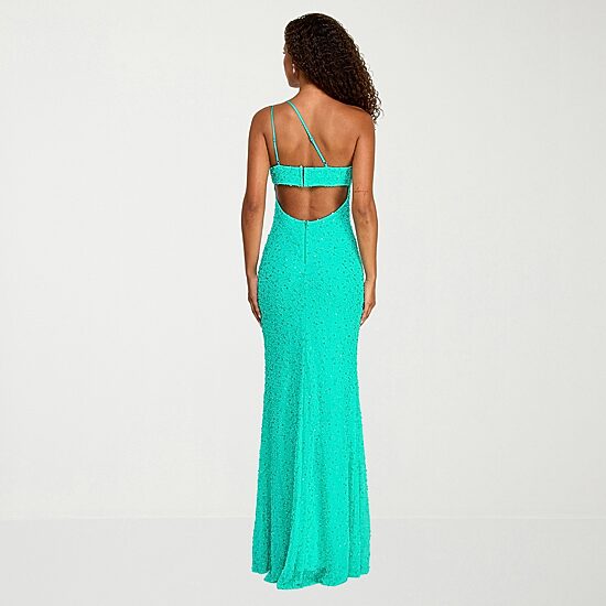 City Triangle Womens Juniors Asymmetrical Neck Sleeveless Beaded Cut Outs Sequin Bodycon Dress