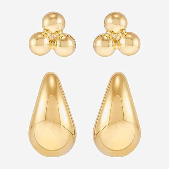 Silver Addiction Womens 14K Gold Over Silver 2 Pair Earring Set