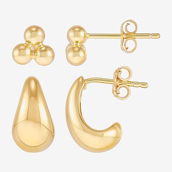 Silver Addiction Womens 14K Gold Over Silver 2 Pair Earring Set