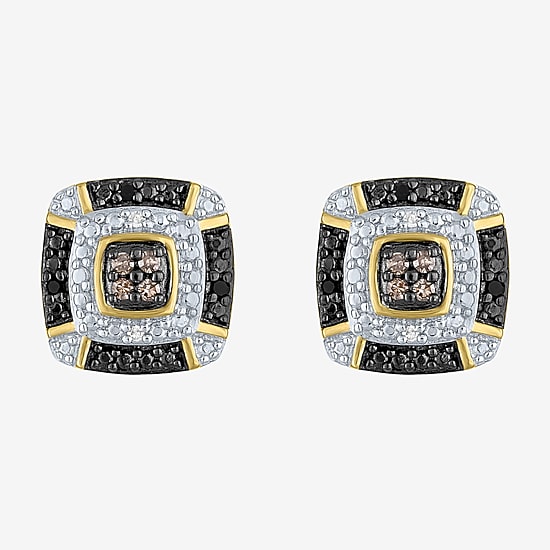1/10 CT.T.W. Natural White, Champagne and Color-Enhanced Black Diamond Earrings
