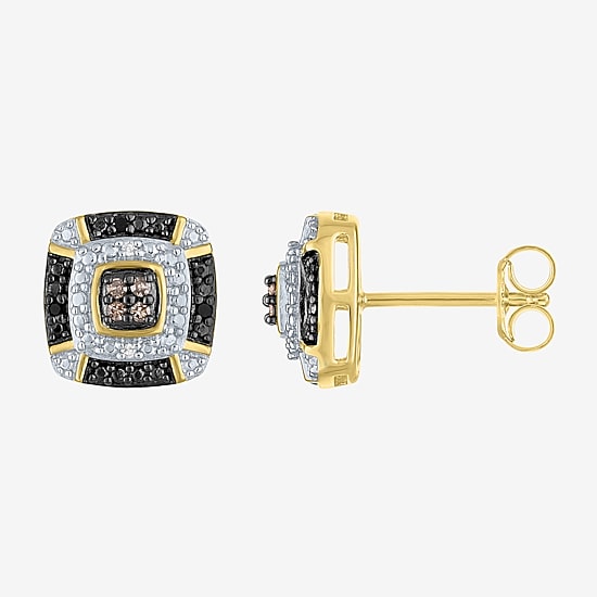 1/10 CT.T.W. Natural White, Champagne and Color-Enhanced Black Diamond Earrings