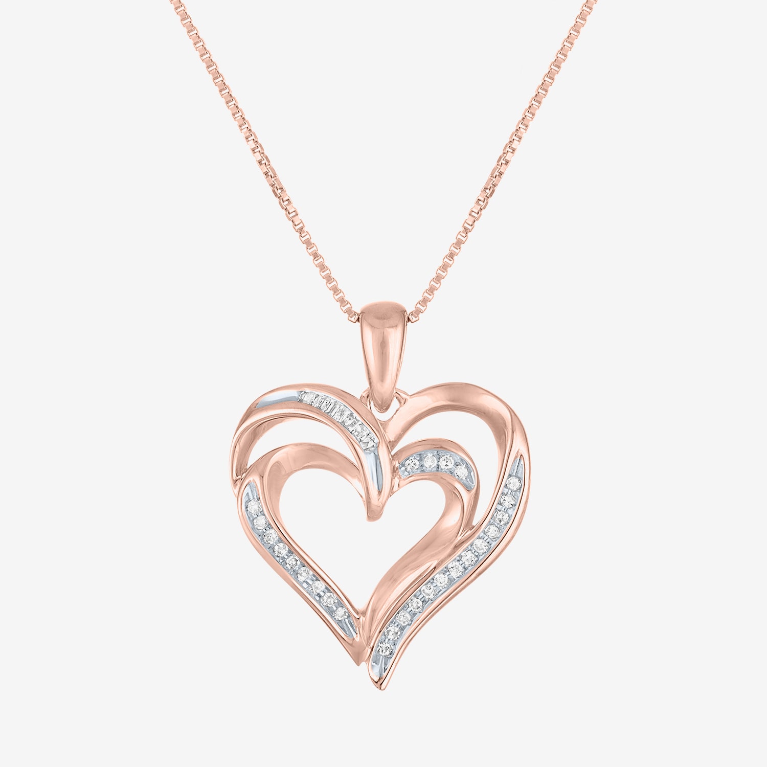 Womens 1/10 CT. T.W. Natural White Diamond in Sterling Silver or 14K Gold Over Silver Heart Pendant Necklace