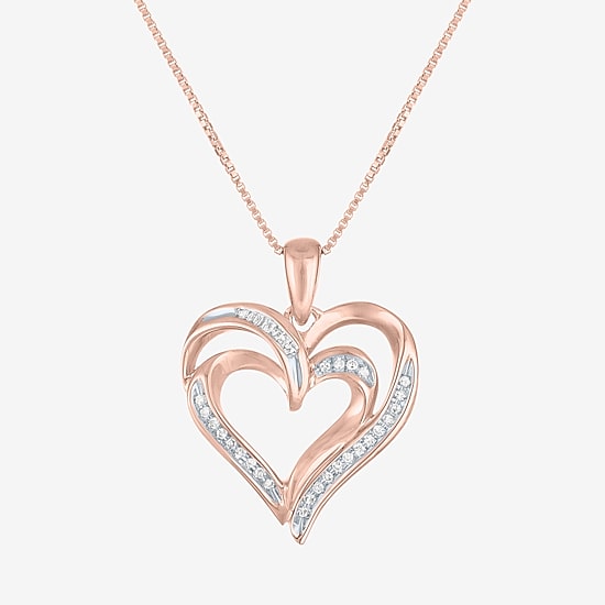 Womens 1/10 CT. T.W. Natural White Diamond in Sterling Silver or 14K Gold Over Silver Heart Pendant Necklace