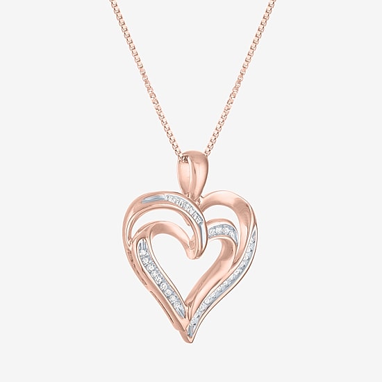 Womens 1/10 CT. T.W. Natural White Diamond in Sterling Silver or 14K Gold Over Silver Heart Pendant Necklace