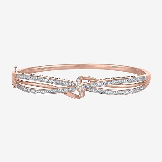1/10 CT. T.W. Diamond Crossover Bangle Bracelet in Sterling Silver or 14K Gold Over Silver
