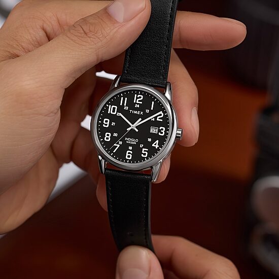Timex Mens Black Leather Strap Watch Tw2y12800jt