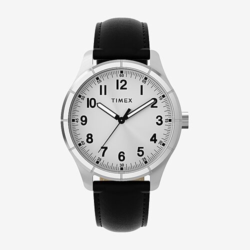 Timex Mens Black Leather Strap Watch Tw2y16000jt, One Size, Black