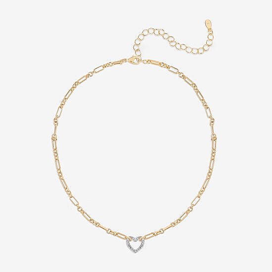 Bijoux Bar Delicates Two Tone Womens Glass Heart 16 Inch Pendant Necklace