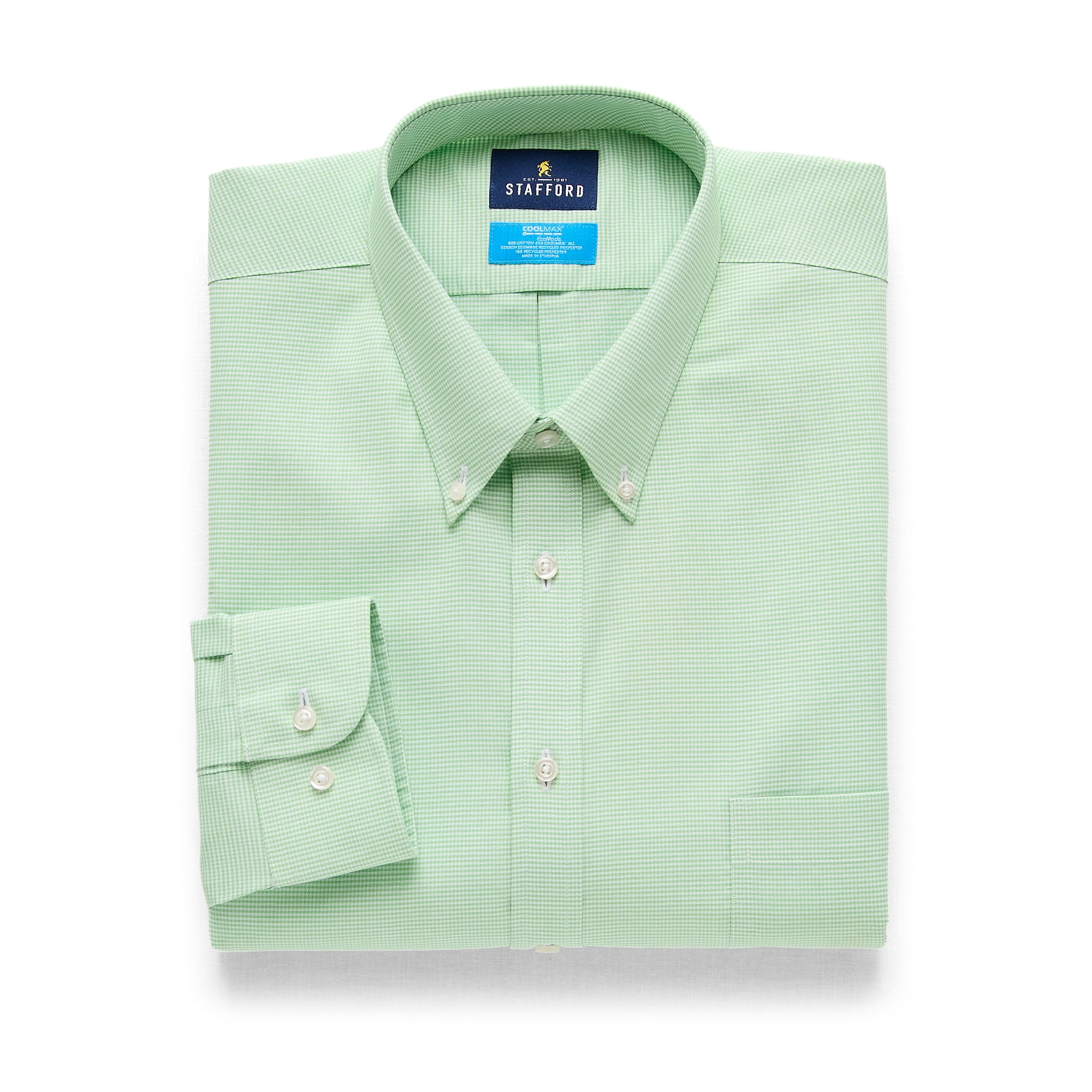 Stafford Coolmax All Season Ecomade Oxford Mens Big and Tall Classic Fit Stretch Fabric Wrinkle Free Long Sleeve Dress Shirt