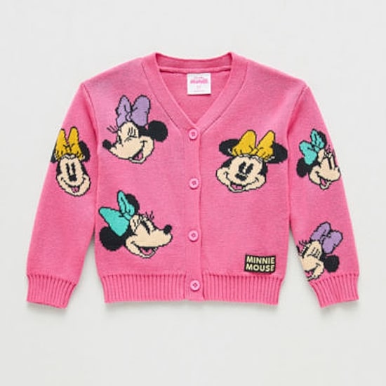 Toddler Girls V Neck Long Sleeve Button Minnie Mouse Cardigan