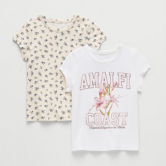 Grayson Little Toddler Girls Crew Neck Short Sleeve Relaxed Fit 2 Pack Graphic T-Shirt