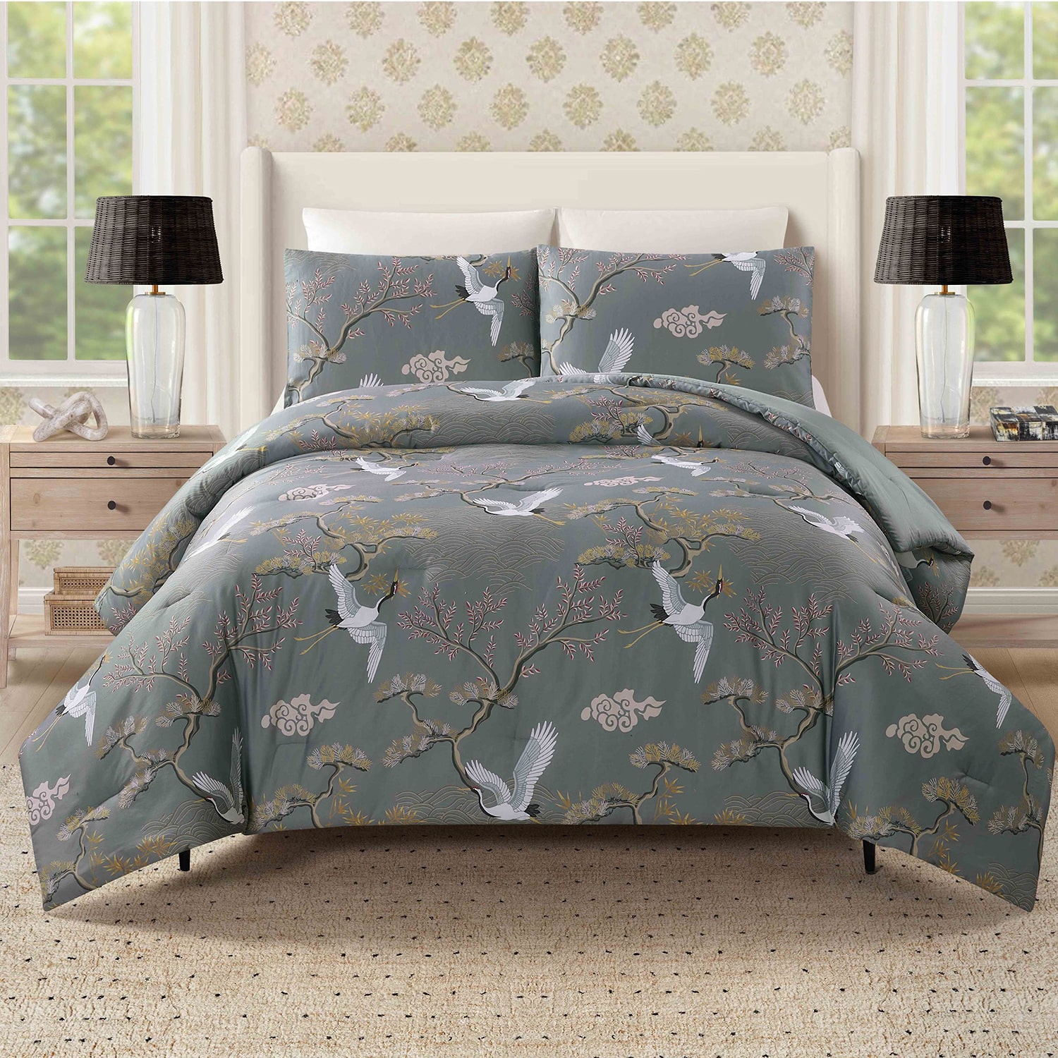 Dee Ocleppo Cranes 3-pc. Floral Reversible Comforter Set