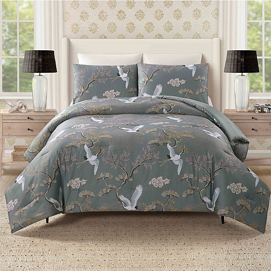 Dee Ocleppo Cranes 3-pc. Floral Reversible Comforter Set