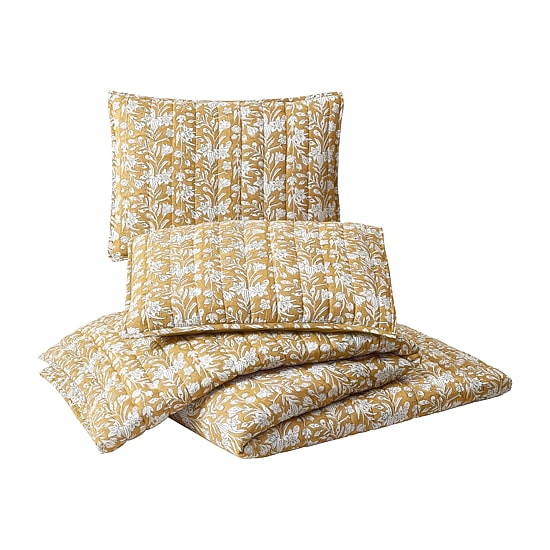 Laurel & Mayfair Sketched Floral Block Print 3-pc. Floral Quilt Set