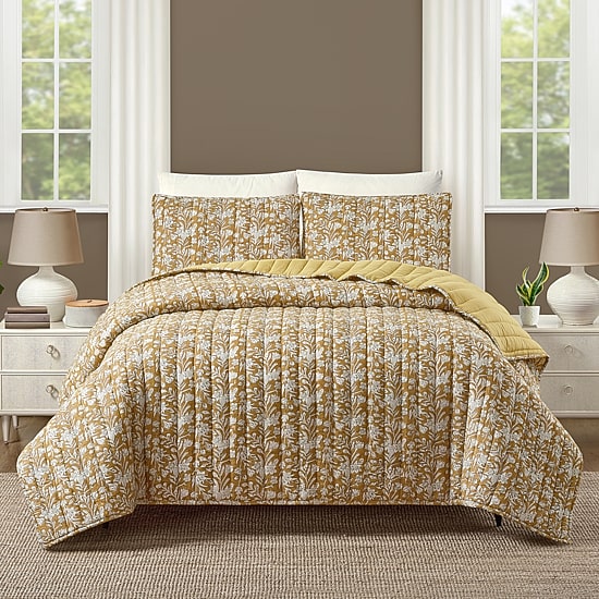 Laurel & Mayfair Sketched Floral Block Print 3-pc. Floral Quilt Set