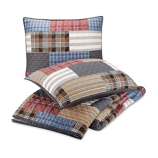 Modern Heirloom Cabin Patchwork 3-pc. Plaid Quilt Set
