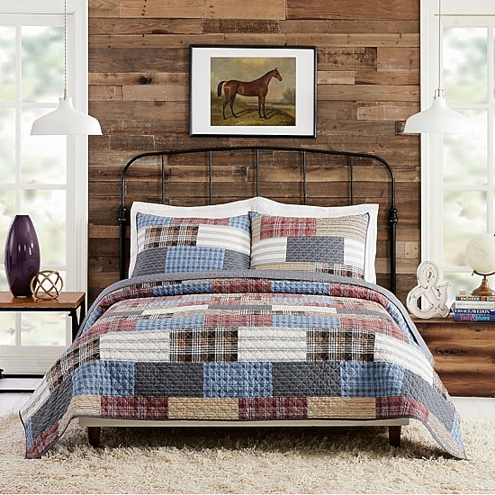 Modern Heirloom Cabin Patchwork 3-pc. Plaid Quilt Set