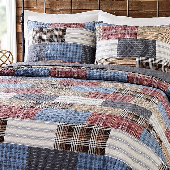 Modern Heirloom Cabin Patchwork 3-pc. Plaid Quilt Set