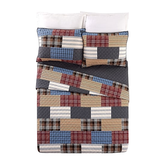 Modern Heirloom Cabin Patchwork 3-pc. Plaid Quilt Set
