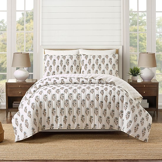 Laurel & Mayfair Mughal Flower Block Print\N 3-pc. Floral Quilt Set