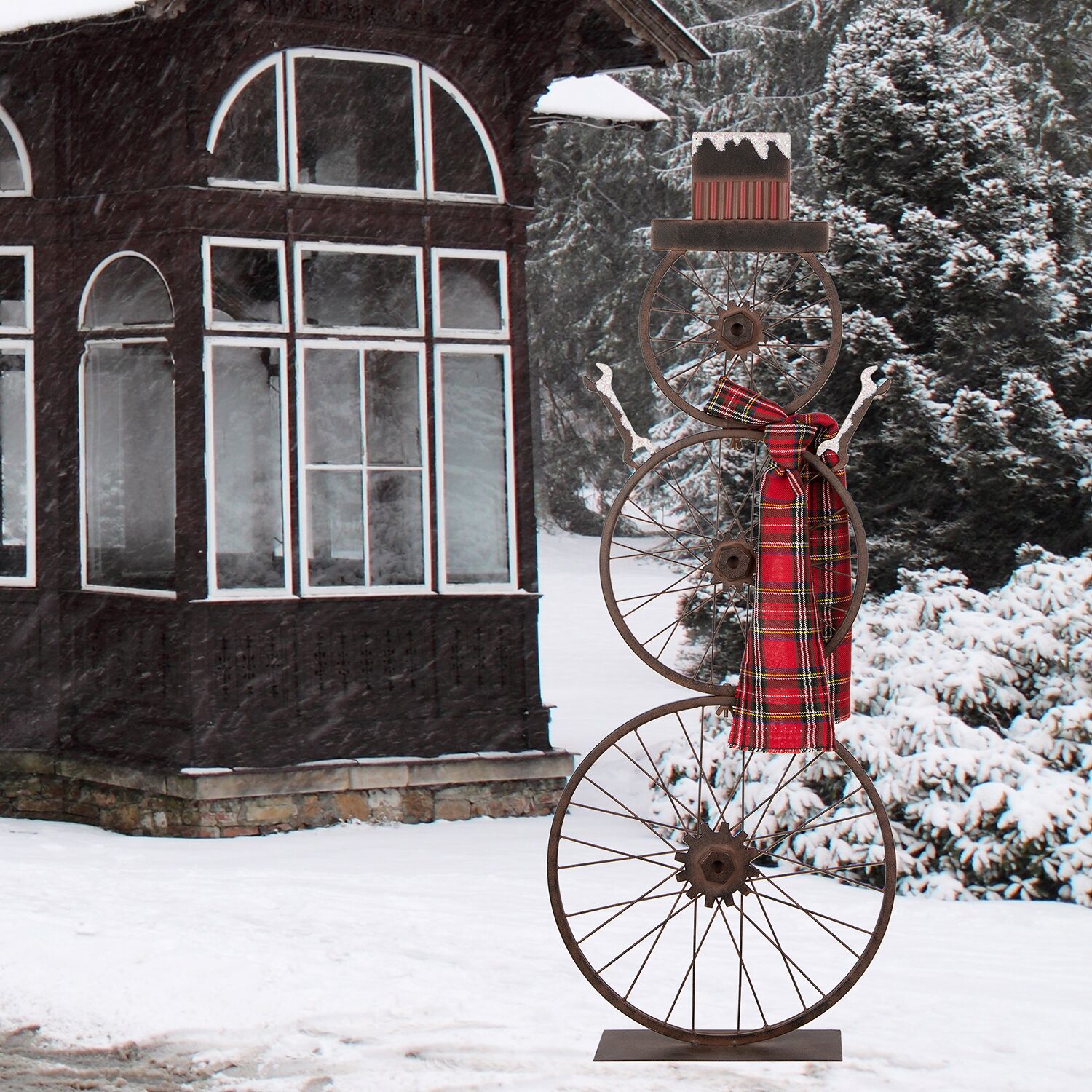 Glitzhome Snowman Wheel Christmas Yard Art