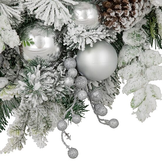 Northlight Glitter And Frosted Foliage Artificial With Bow 30-Inch Unlit Wreath