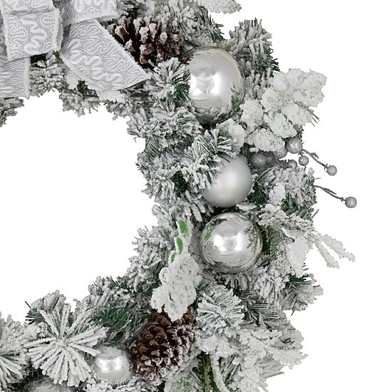 Northlight Glitter And Frosted Foliage Artificial With Bow 30-Inch Unlit Wreath