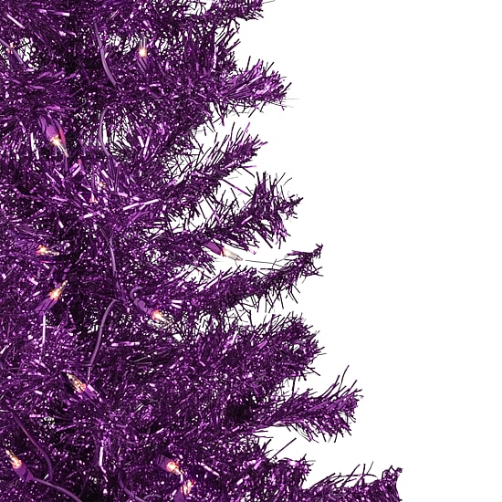 Northlight Purple Tinsel Artificial Clear Lights Purple Wire 4 Foot Pre-Lit Christmas Tree
