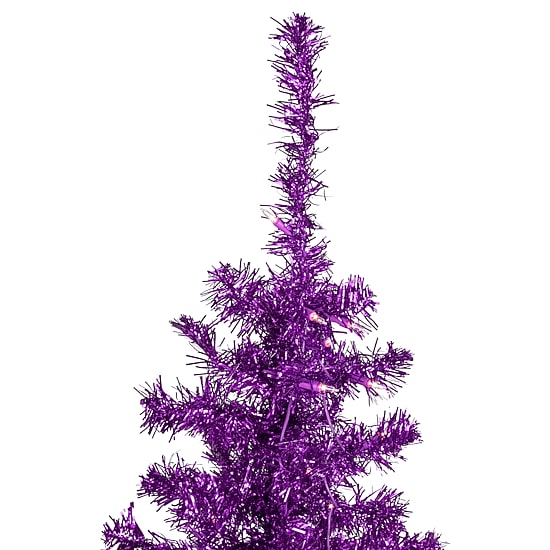 Northlight Purple Tinsel Artificial Clear Lights Purple Wire 4 Foot Pre-Lit Christmas Tree