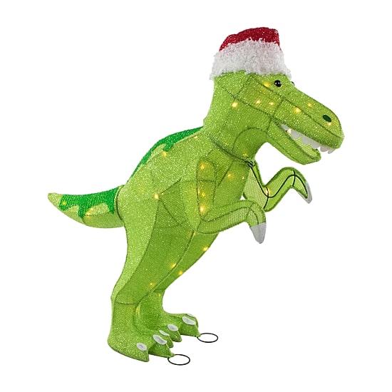 Northlight 30" Led Tinsel Santa T-Rex Dinosaur Outdoor Christmas Yard Art
