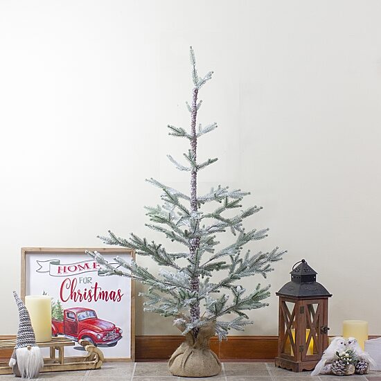 Northlight Snow Covered Slim Artificial With Jute Base Unlit 3 Foot Pine Christmas Tree