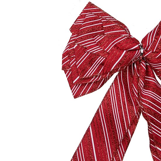 Northlight 48" X 10" Red And White Striped 16 Loop Bow Christmas Ornament