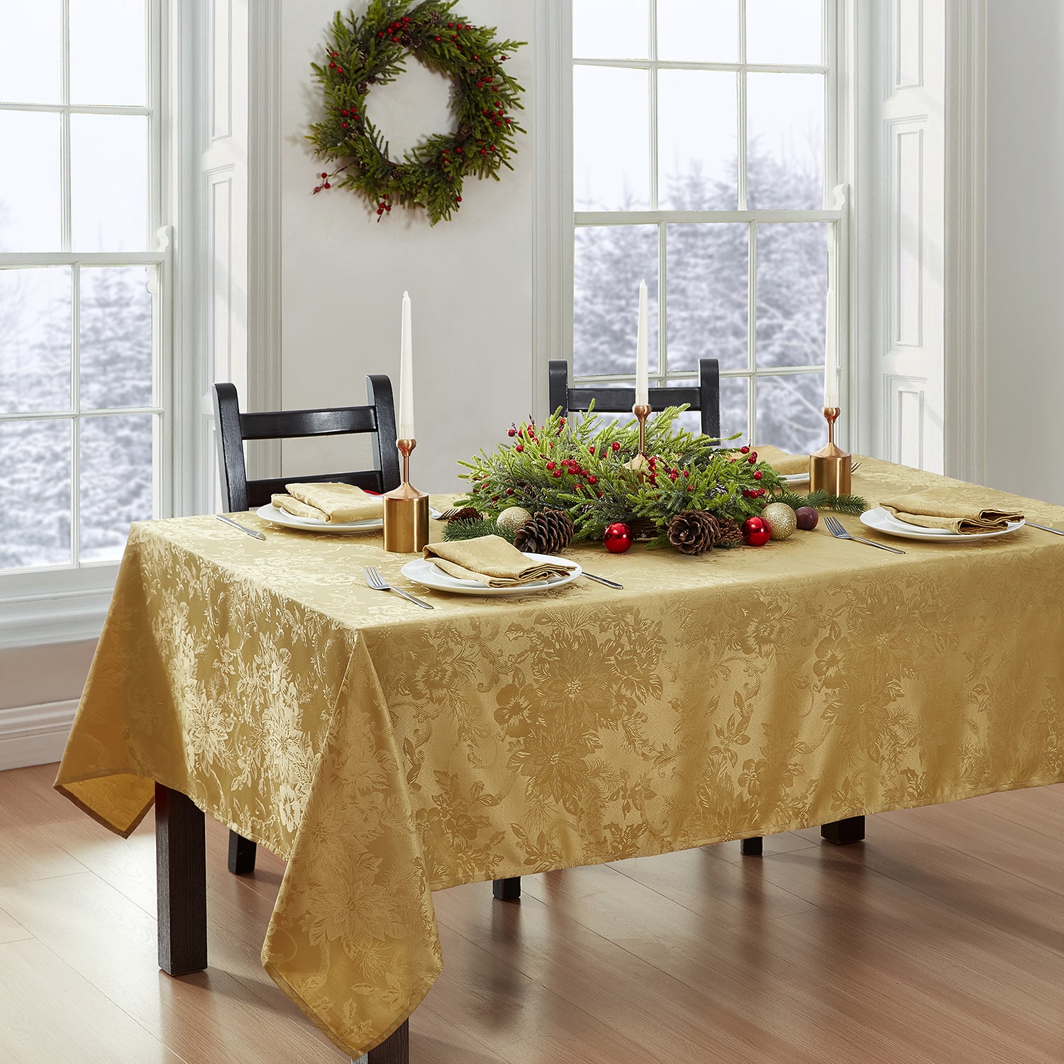Threadmade Poinsettia Elegance Jacquard Holiday Tablecloth
