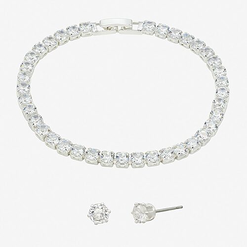 Sparkle Allure Womens Cubic Zirconia Pure Silver Over Brass Round 2-pc. Jewelry Set, One Size