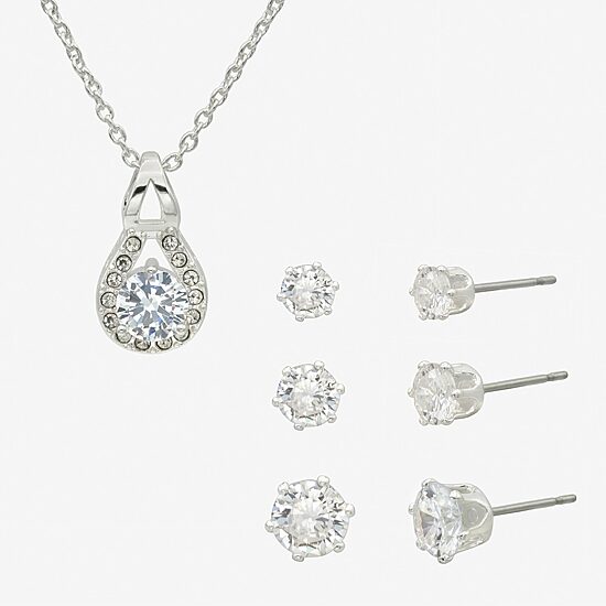 Sparkle Allure Womens Cubic Zirconia Pure Silver Over Brass Round 4-pc. Jewelry Set