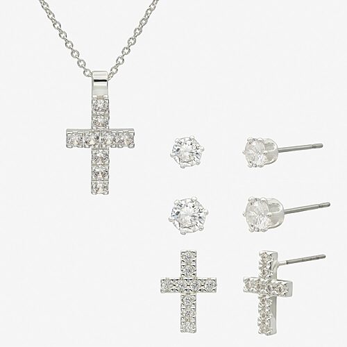 Sparkle Allure Womens Cubic Zirconia Pure Silver Over Brass Cross 4-pc. Jewelry Set, One Size