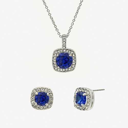 Sparkle Allure Womens Blue Cubic Zirconia Pure Silver Over Brass Square 2-pc. Jewelry Set, One Size