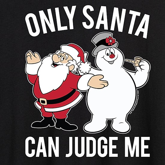 Only Santa Can Judge Tee Womens Crew Neck Short Sleeve Regular Fit Frosty the Snowman Graphic T-Shirt
