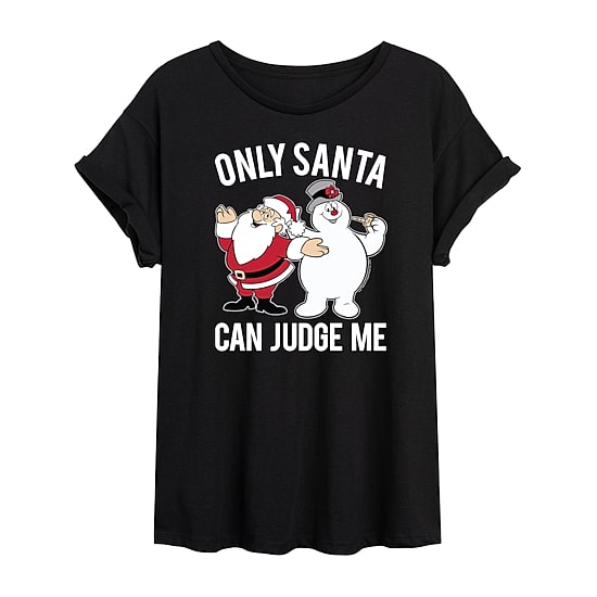 Only Santa Can Judge Tee Womens Crew Neck Short Sleeve Regular Fit Frosty the Snowman Graphic T-Shirt