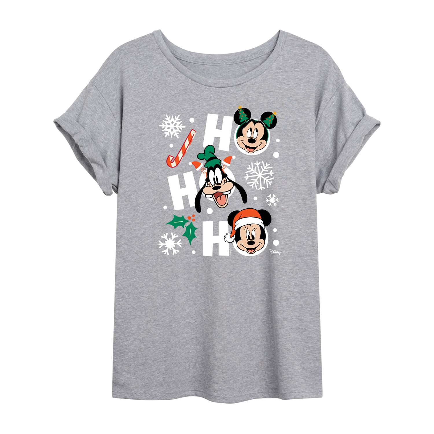 Mickey and Friends Hohoho Tee Womens Crew Neck Short Sleeve Graphic T-Shirt