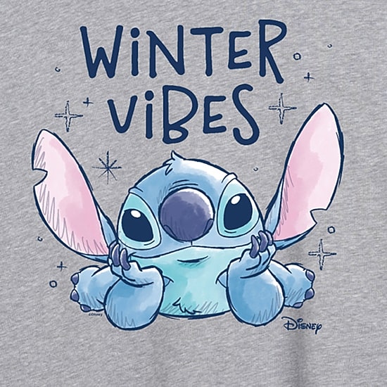 Stitch Winter Vibes Tee Womens Crew Neck Short Sleeve Regular Fit Graphic T-Shirt