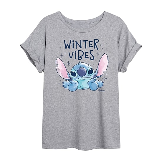 Stitch Winter Vibes Tee Womens Crew Neck Short Sleeve Regular Fit Graphic T-Shirt