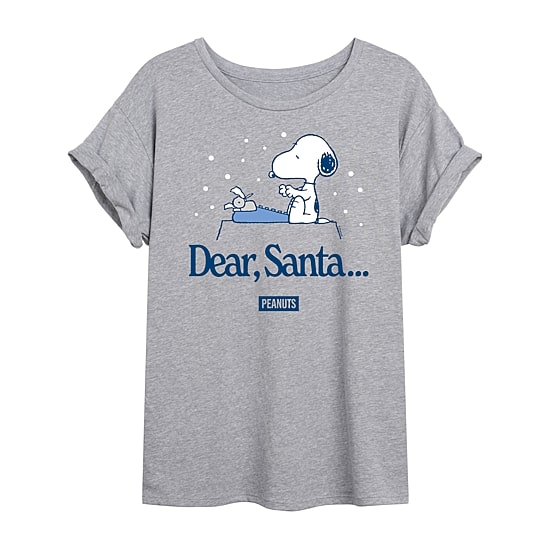 Santa Tee Womens Crew Neck Short Sleeve Regular Fit Snoopy Graphic T-Shirt