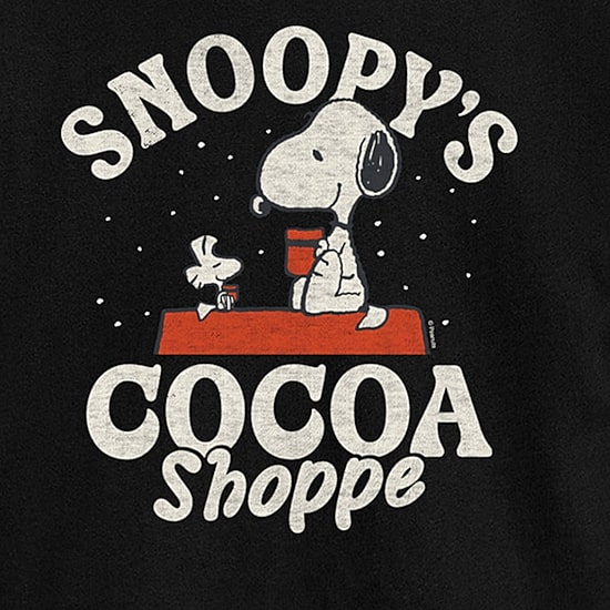 Peanuts Cocoa Shoppe Cropped Tee Womens Juniors Crew Neck Short Sleeve Regular Fit Snoopy Graphic T-Shirt